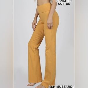 Zenana Signature Cotton Fold-Over Flare Yoga Pants – Ash Mustard